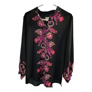 Chico's Black Blouse with Pink Paisley Design
